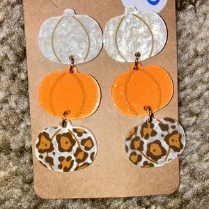 Orange and Leopard Print Pumpkin Earrings